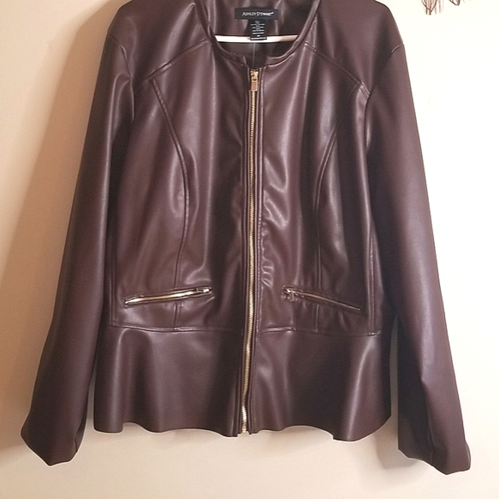 Sz 24 Ashley Stewart Peplum Faux Leather Jacket